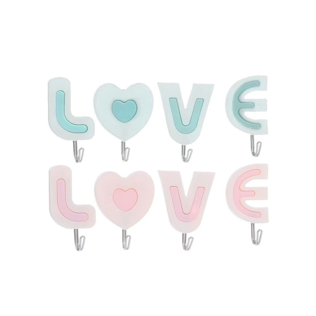 طقم شماعات مطبخ وحمام على شكل كلمة لاف، 4 قطع - متعدد الالوان